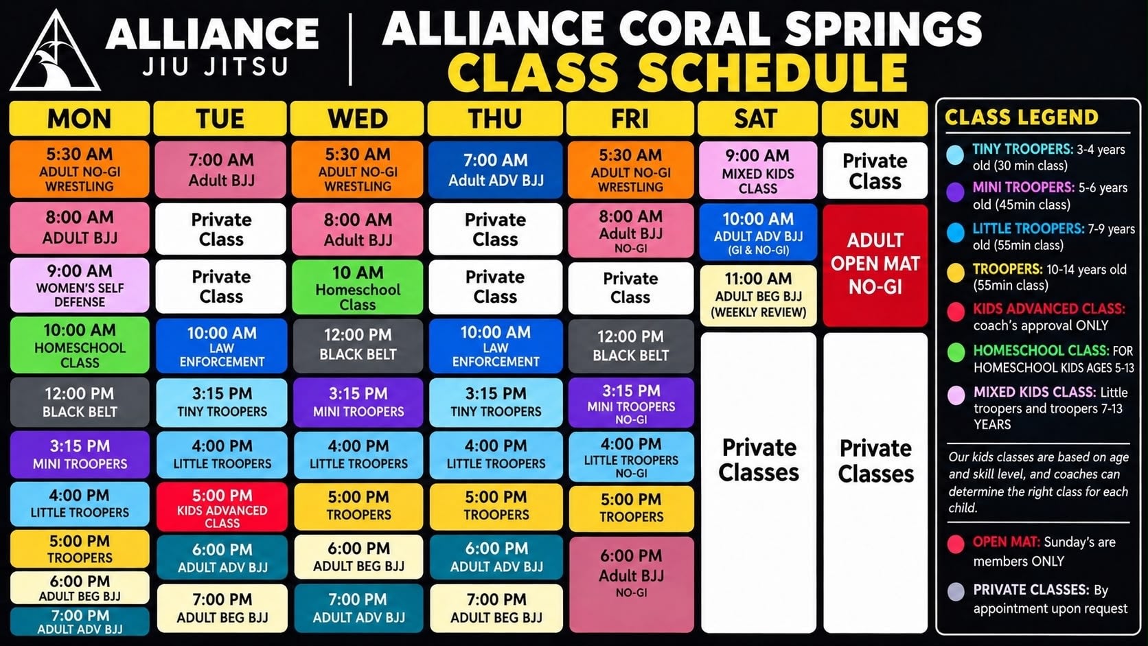 Alliance Brazilian Jiu-Jitsu Schedule