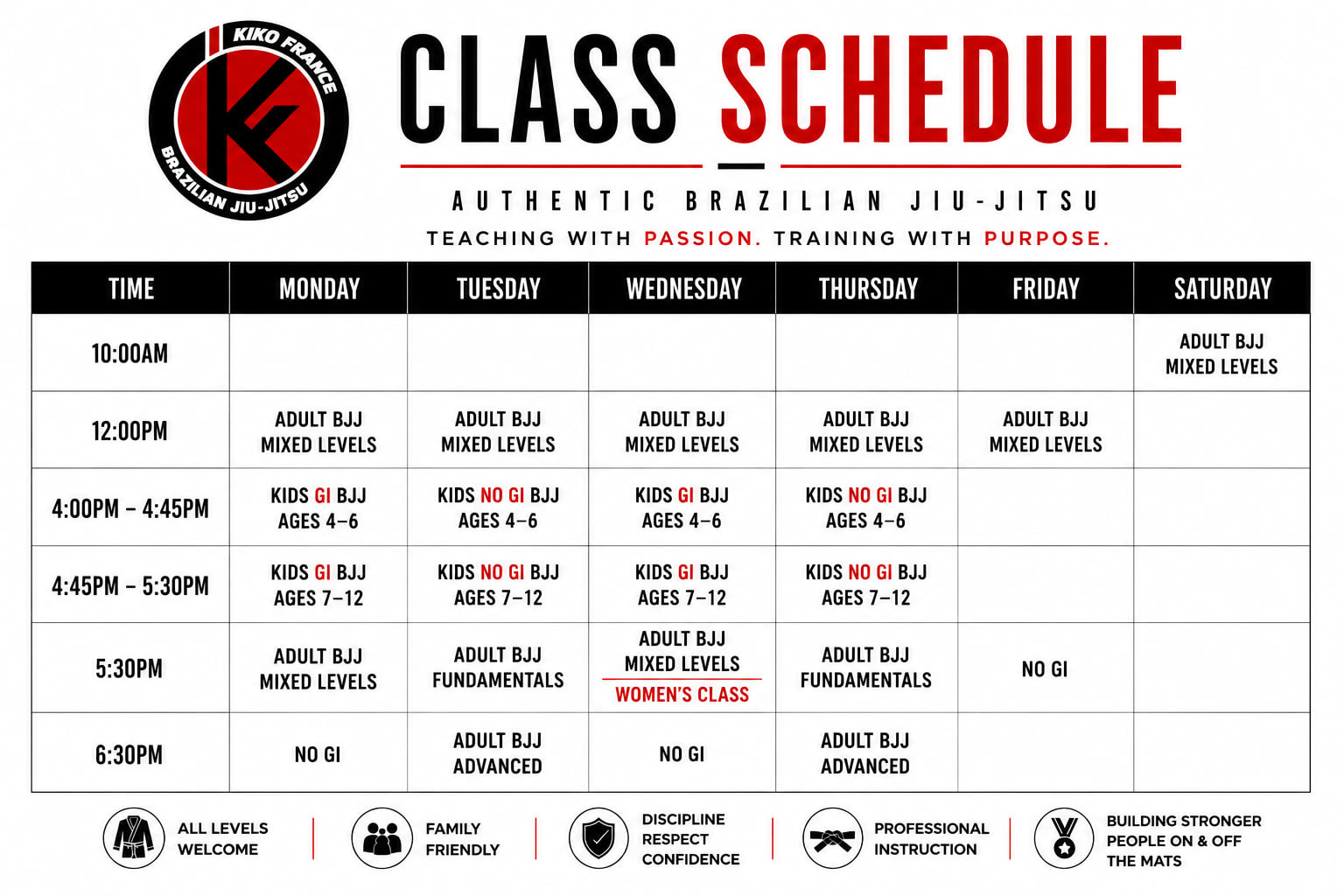 Kiko France BJJ Schedule