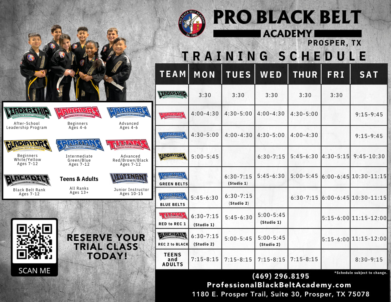 Professional Black Belt Academy Schedule