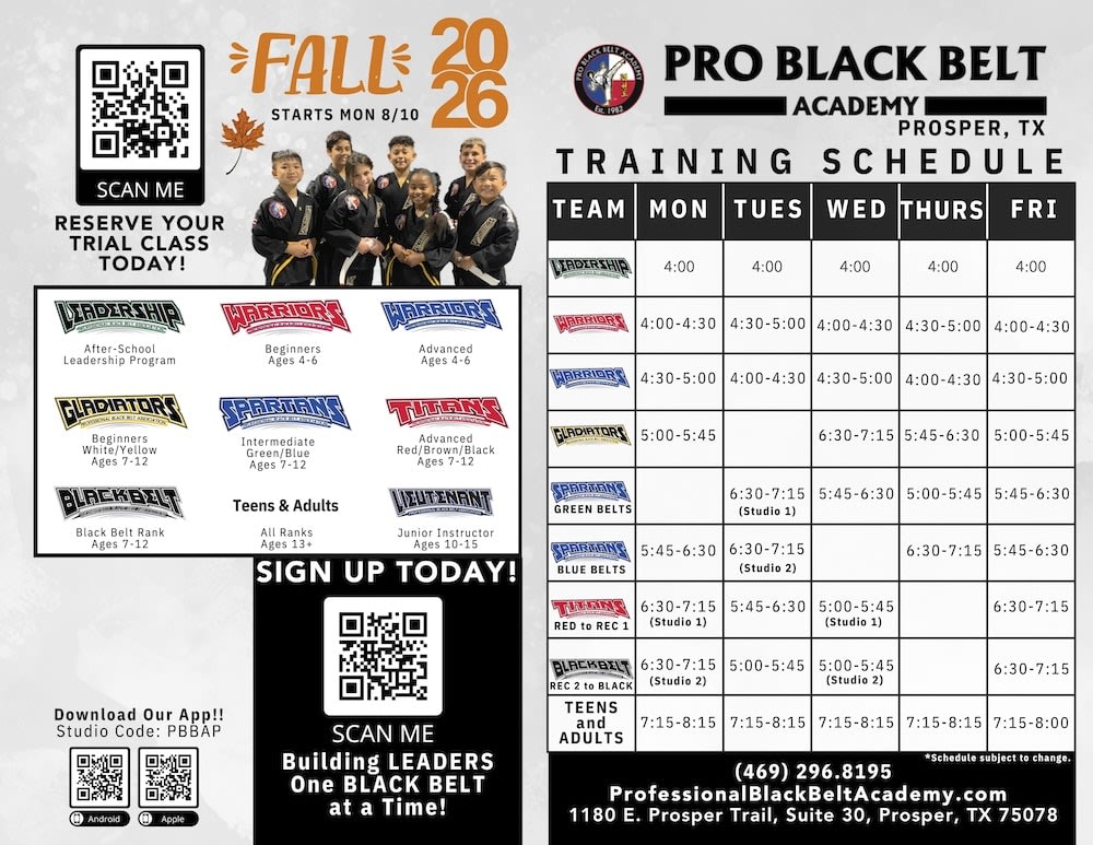 Professional Black Belt Academy Schedule