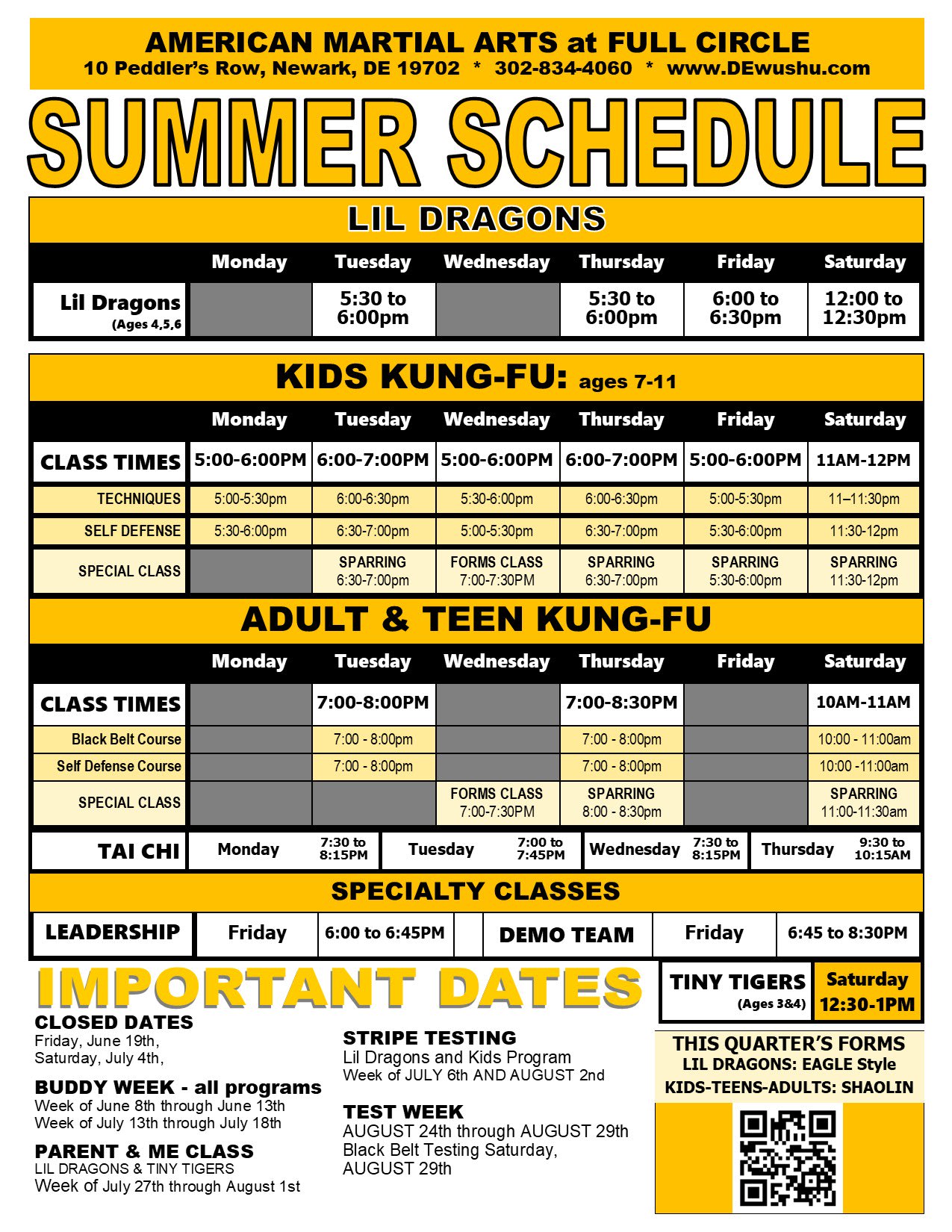 American Martial Arts Institute Schedule