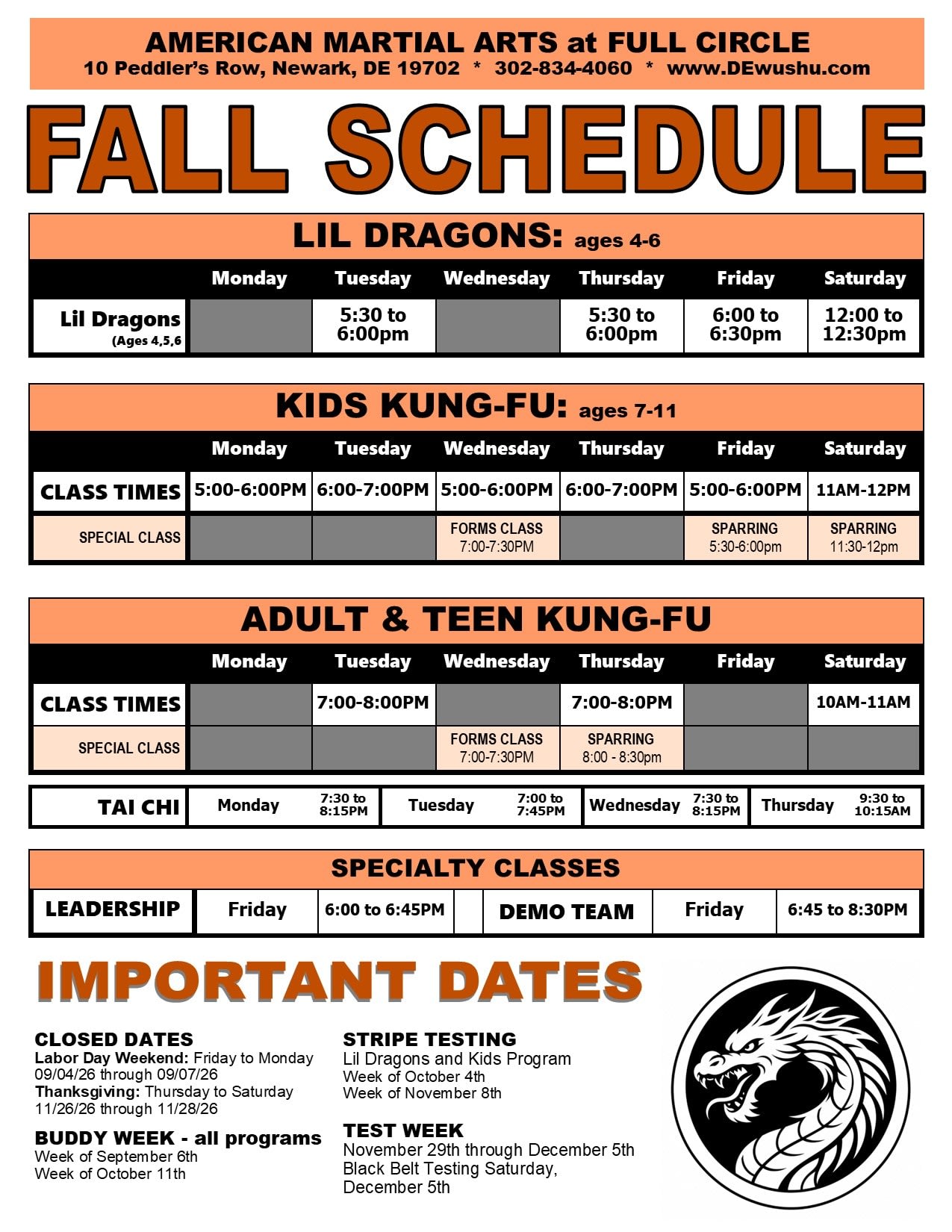 American Martial Arts Institute Schedule