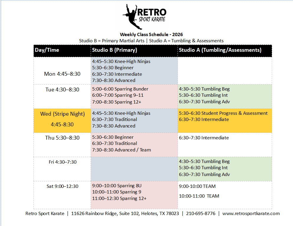 Retro Sport Karate Schedule