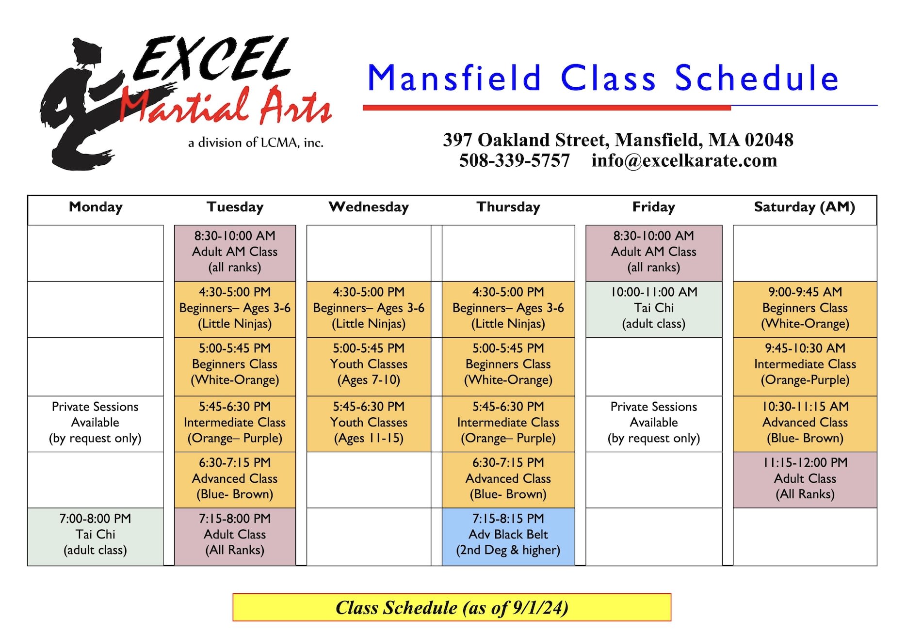 Mansfield Class Schedule