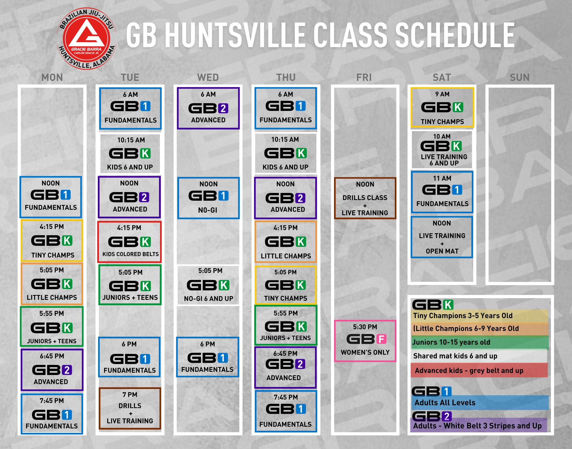 Gracie Barra Huntsville Schedule