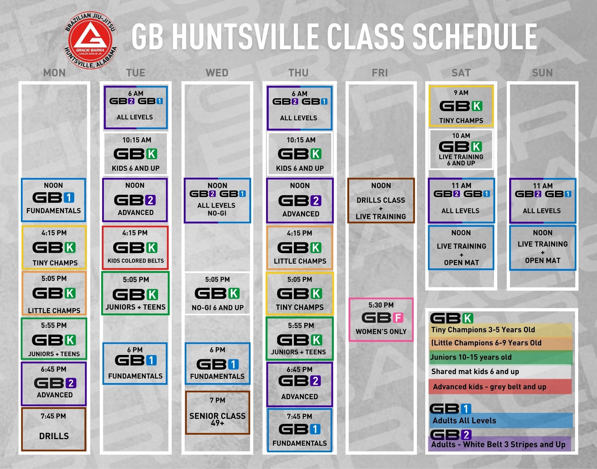 Gracie Barra Huntsville Schedule