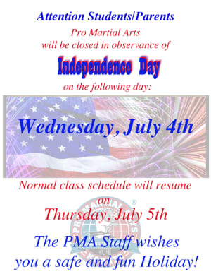 PMA Wilmington Independence Day closing