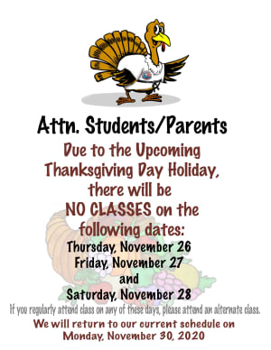 2020 Thanksgiving Closing Schedule