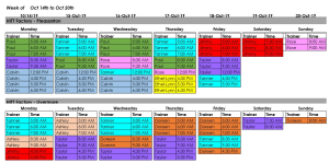 Updated Schedule from Oct 14th to Oct 20th, 2019