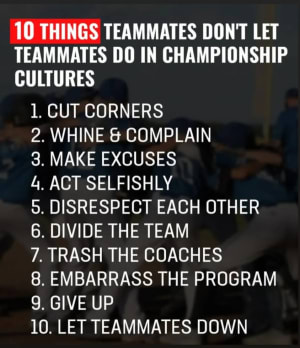 10 things teammates don’t let teammates do in championship cultures