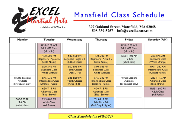 Mansfield Class Schedule