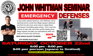 John Whitman is coming back to HMA for a special Krav Maga training event on October 22nd!!