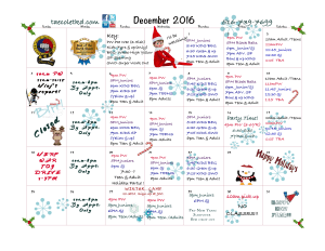 DECEMBER CLASS SCHEDULE