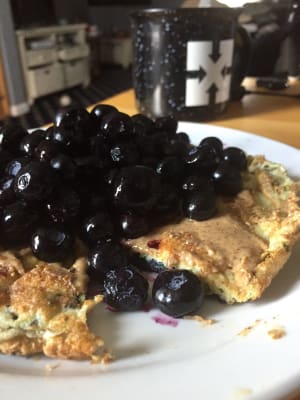 Recipe: Zucchini Protein Pancakes with Almond Butter and Blueberries