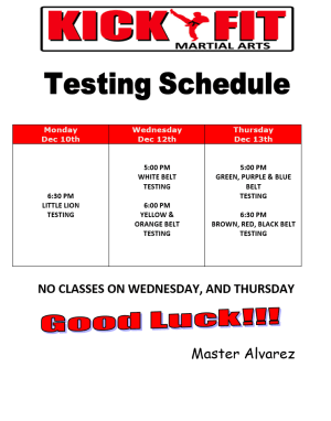 Kickfit Testing Schedule - Cooper City / Davie / Weston
