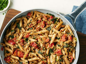 Savory Penne with Lentils and Kale 