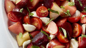 Plum Caprese with White Balsamic Vinaigrette