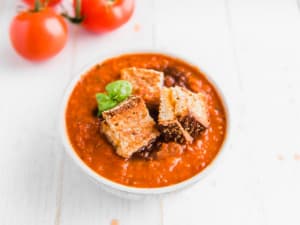 Roasted Tomato Soup with Grilled Cheese Croutons