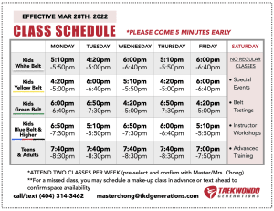 NEW Schedule Begins March 28th, 2022!