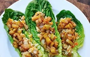 Cinnamon Ground Turkey Lettuce Wraps with Quick Apple Chutney