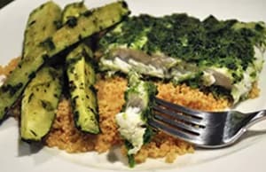 Herb-Coated Halibut with Zucchini and Whole Wheat Couscous