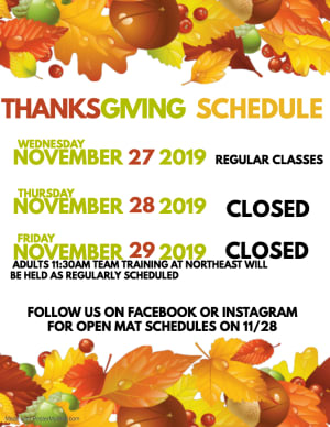 ThanksGiving Schedule 