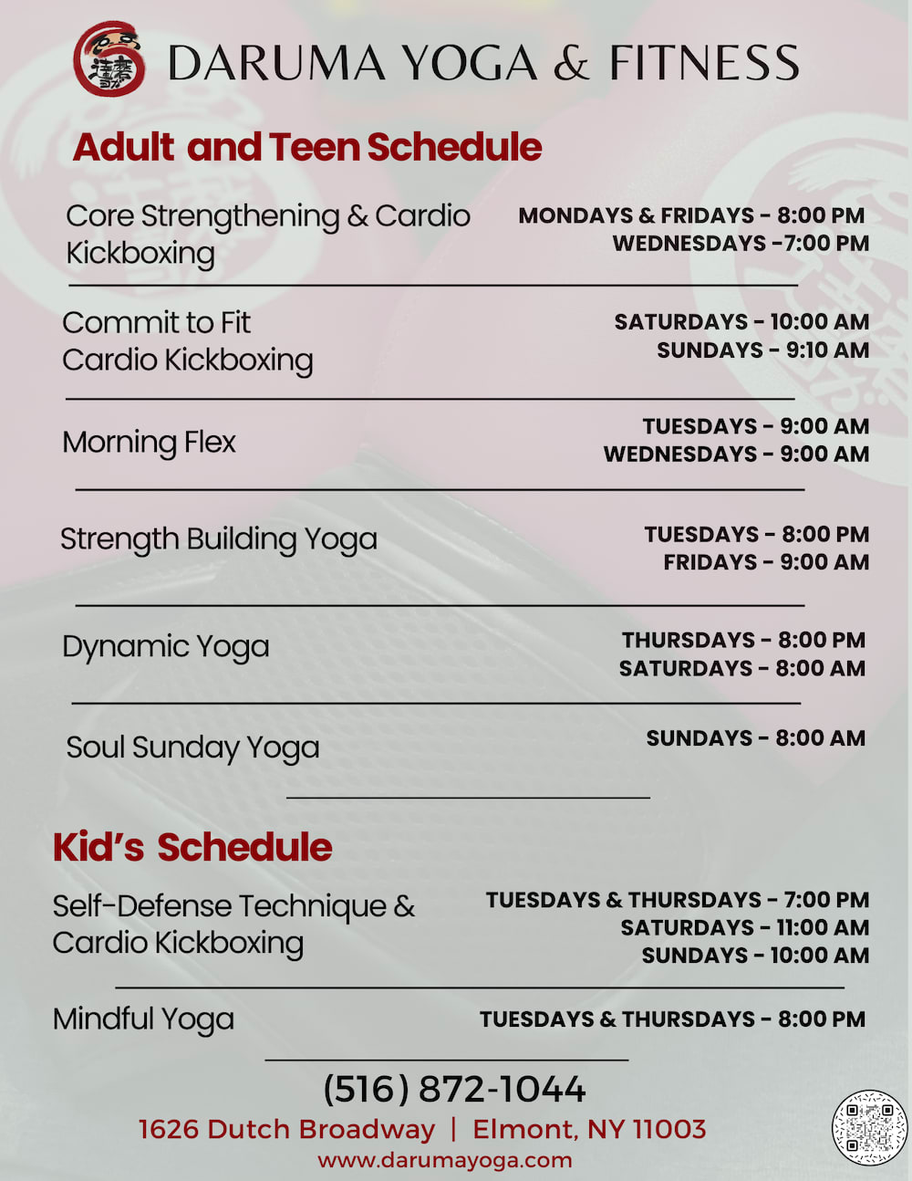 Daruma Yoga & Fitness Schedule