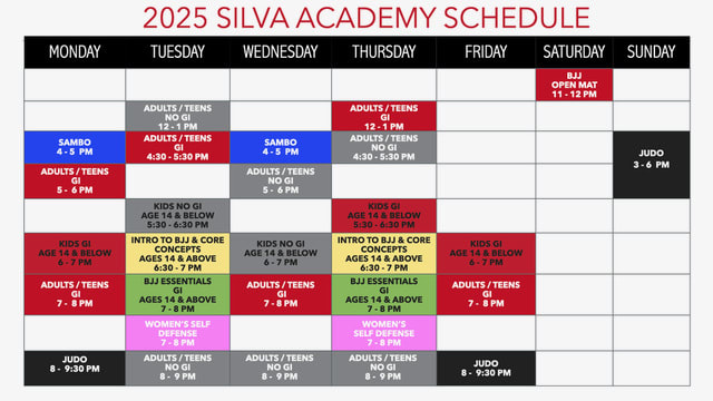 Silva Academy Brazilian Jiu-Jitsu Schedule