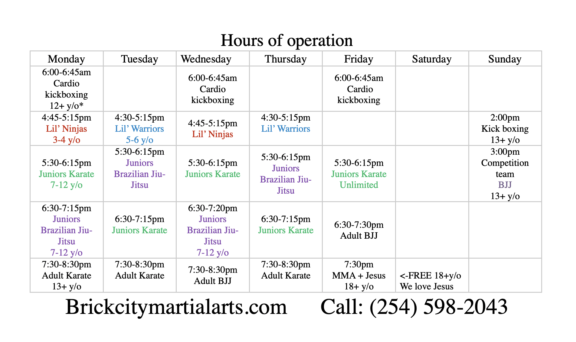 Empower In Home Fitness Schedule