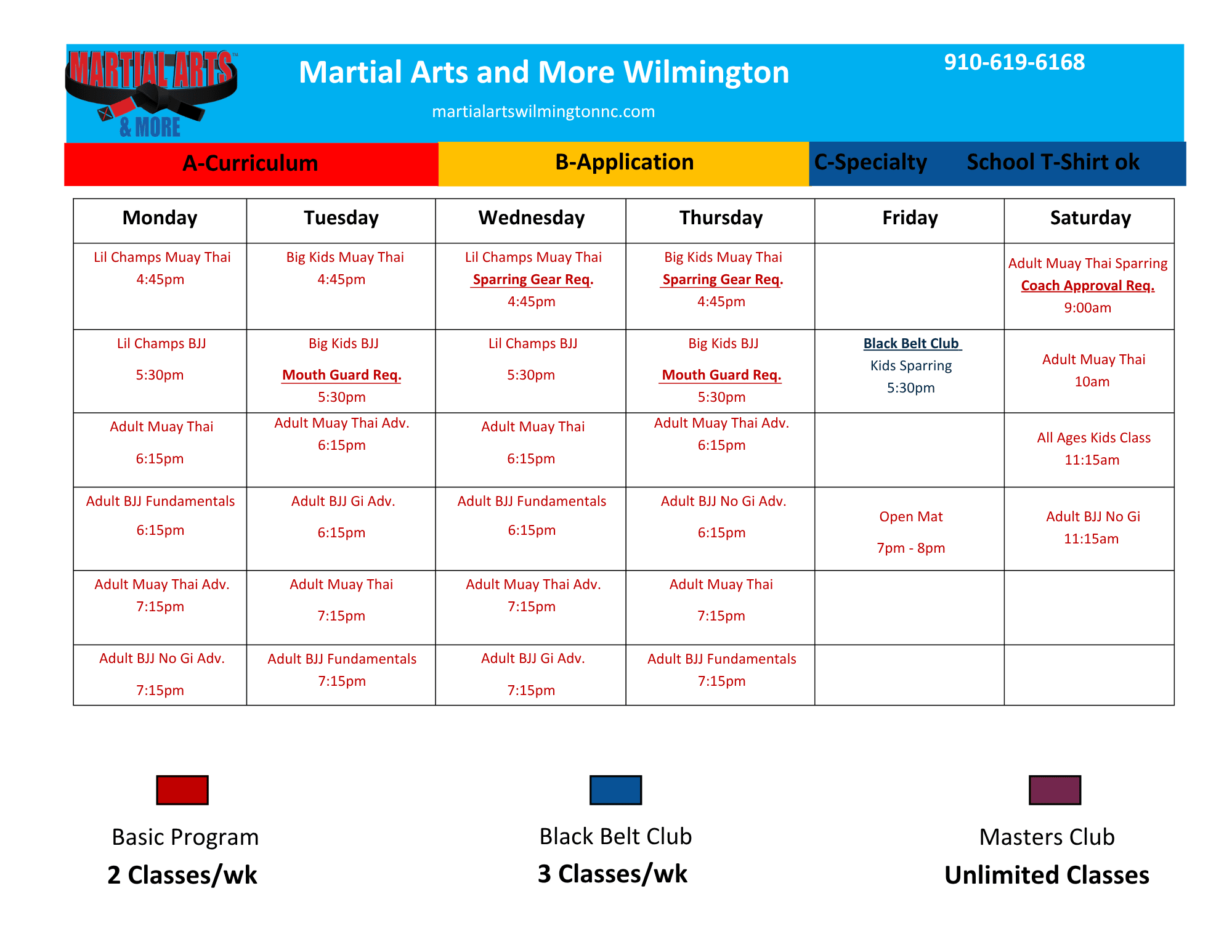 Martial Arts & More Wilmington Schedule
