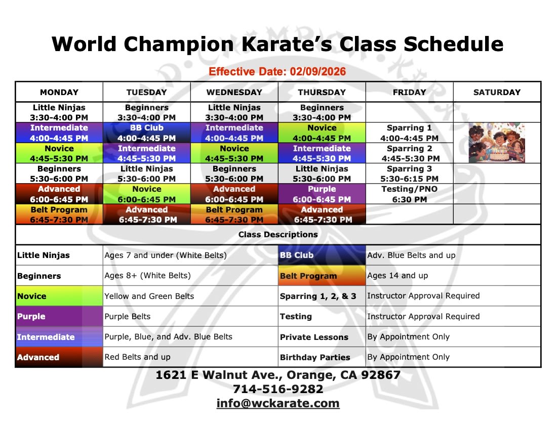 World Champion Karate Schedule
