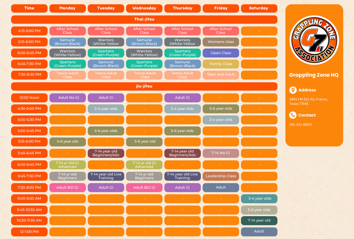 Grappling Zone Schedule