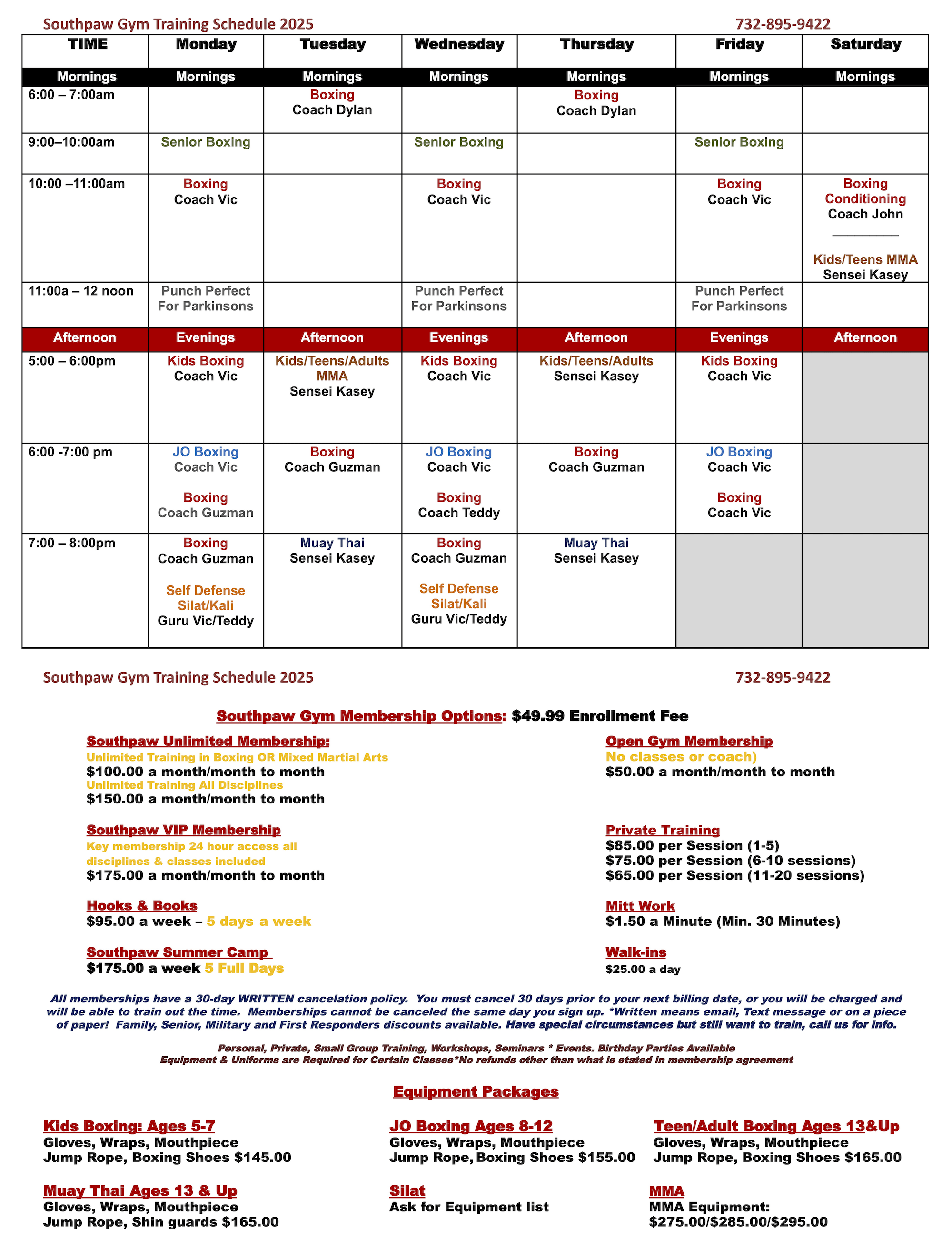 Southpaw Gym Schedule