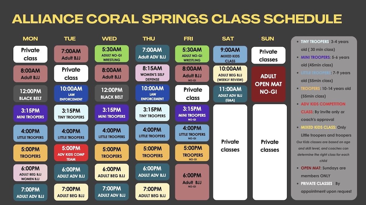 Alliance Brazilian Jiu-Jitsu Schedule