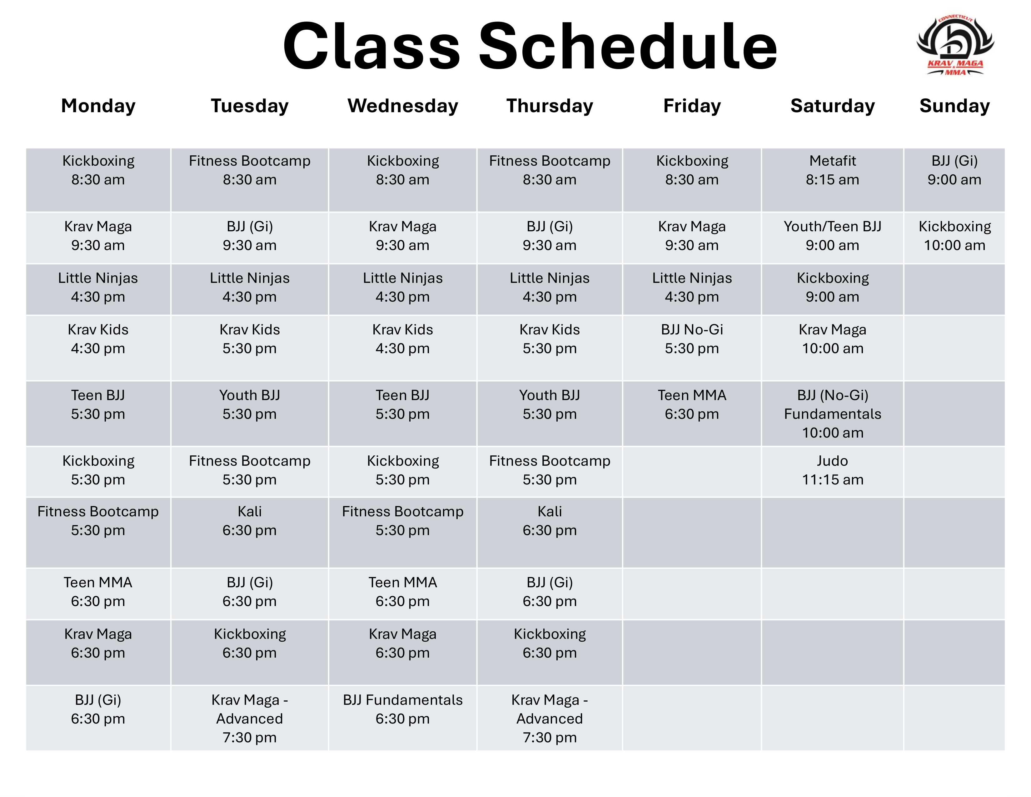 CT Krav Maga & MMA Schedule