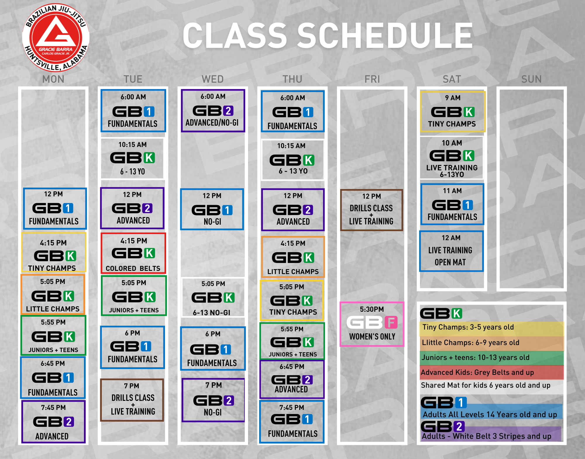 Gracie Barra Huntsville Schedule