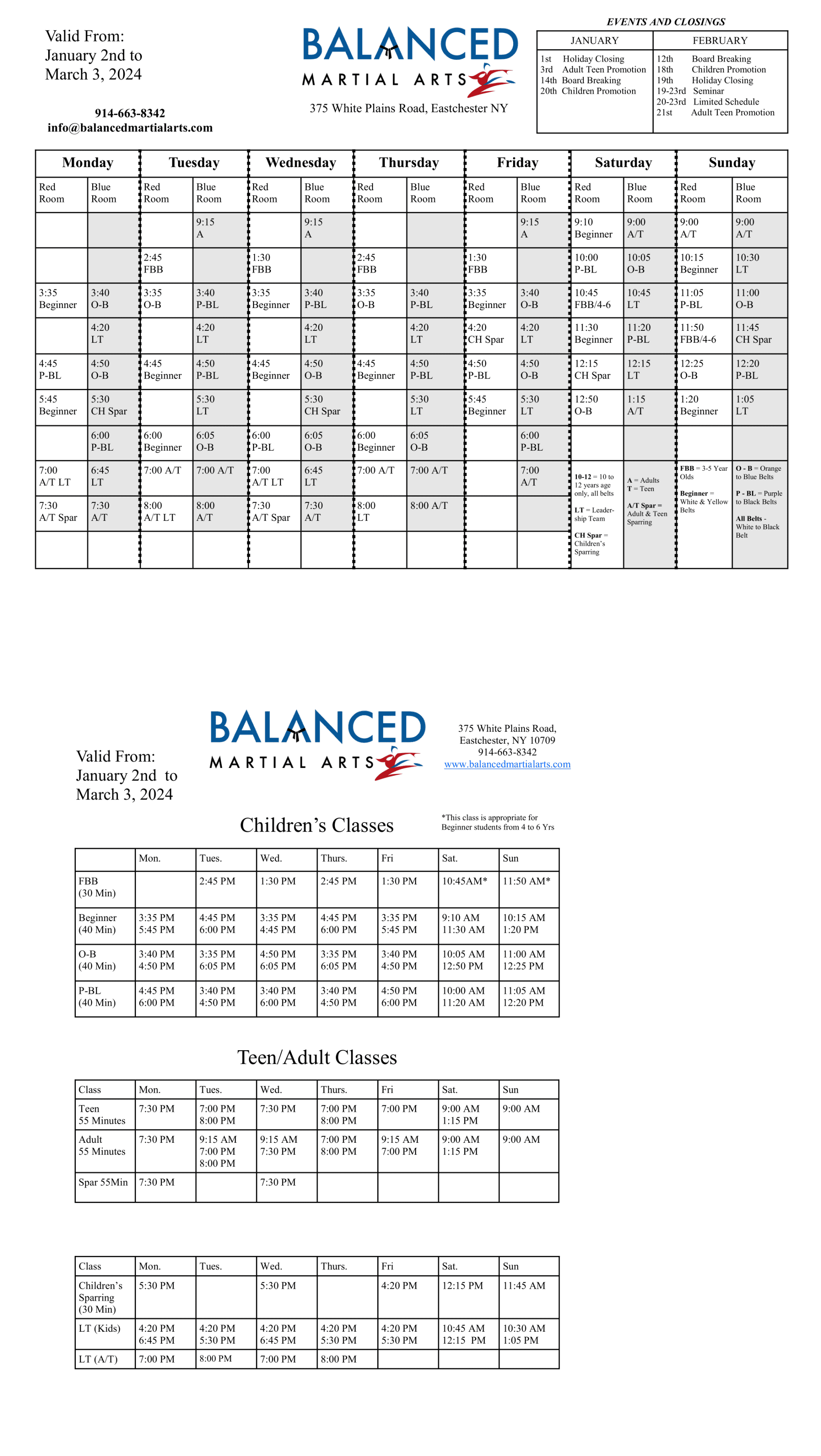 Balanced Martial Arts Schedule - Kids Martial Arts in Eastchester, New York