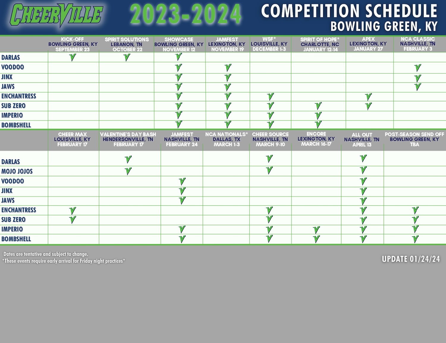 CheerVille Schedule Cheerleading in Bowling Green, Kentucky