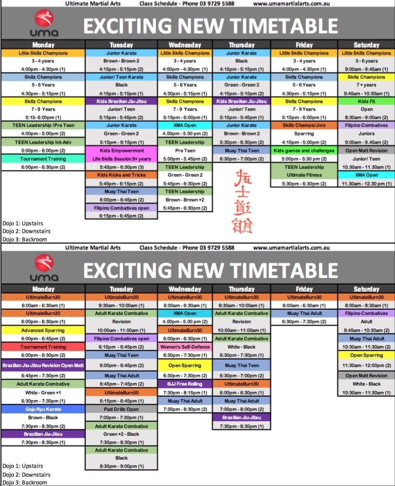 Timetable Ultimate Martial Arts