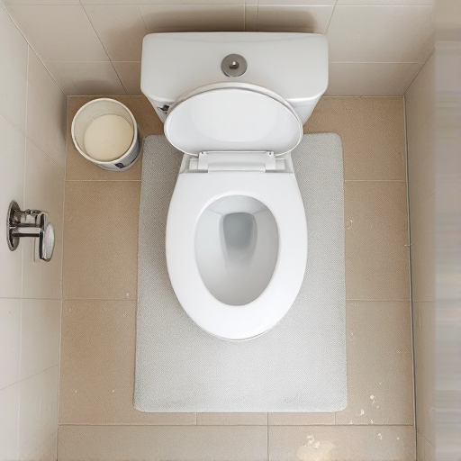 Towels and bucket containing water during toilet overflow emergency
