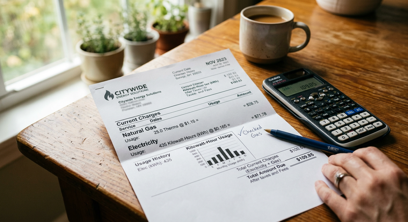 Utility bill showing energy costs for water heater comparison