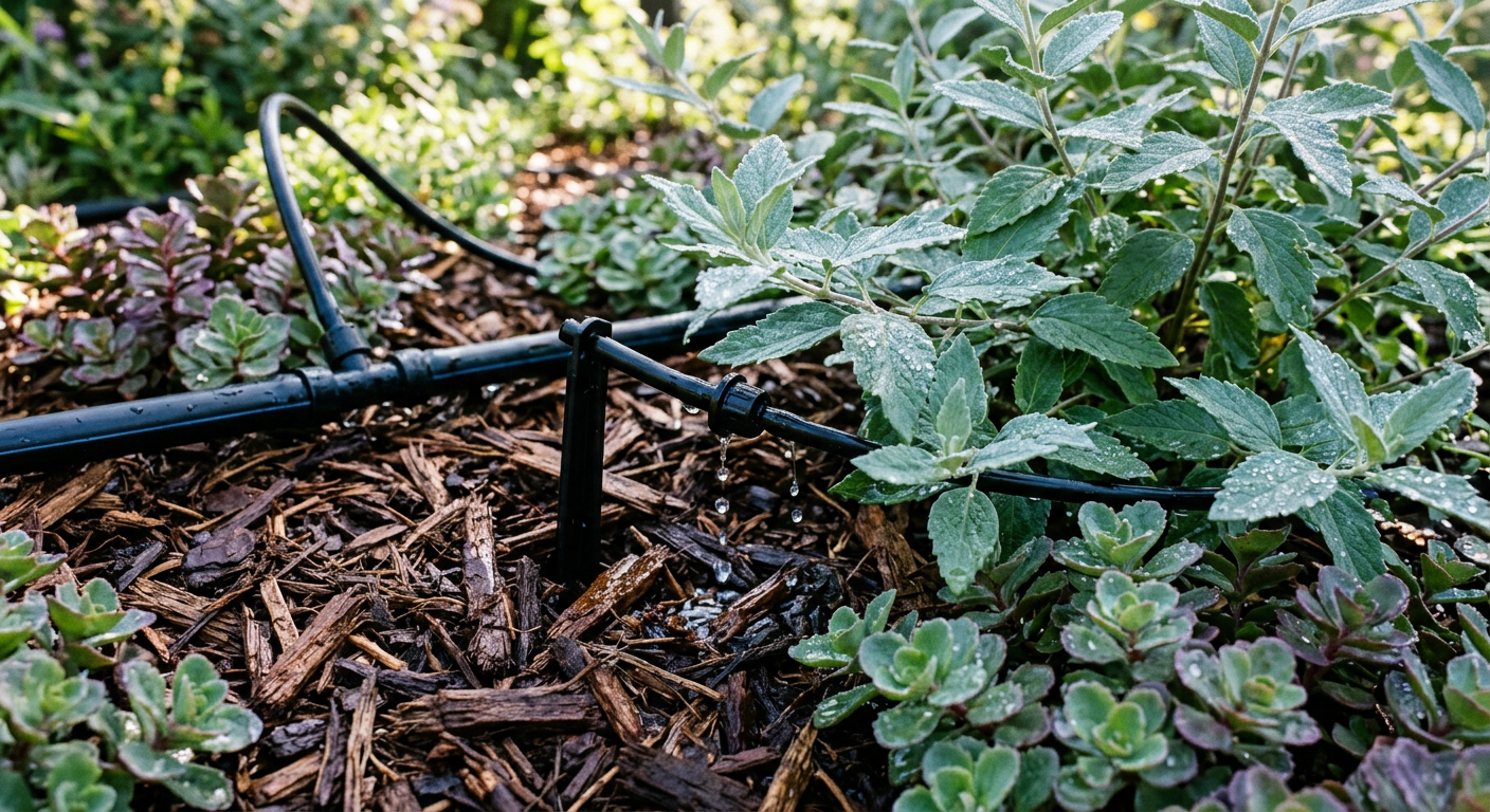Smart drip irrigation system in water-wise Colorado landscape
