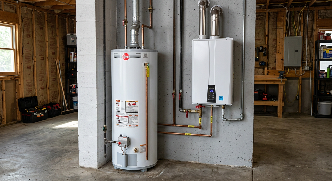 Tank water heater and tankless water heater side by side comparison
