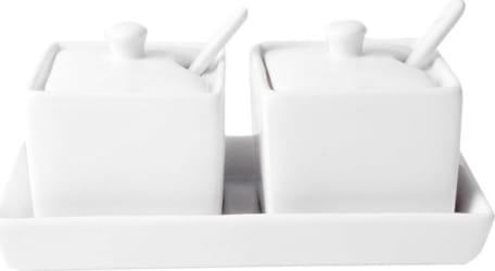 Hit Skálar 2stk með loki og skeið á bakka white