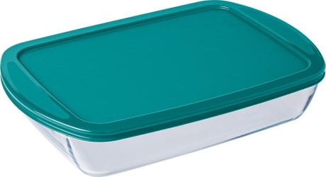 Pyrex Gler fat ferkantað með höldum og loki 40x27cm