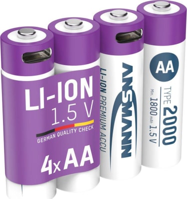 Ansmann AA Lithium hleðslurafhlöður með hleðslusnúru 4stk