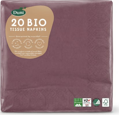 Duni Bio pappírsservíettur, plómulitaðar, 33 x 33 cm, 20 stk