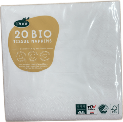 Duni Bio Tissue servíettur hvítar 33 x 33 cm, 20 stk