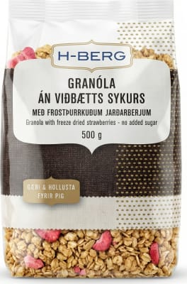 Granóla án viðbætts sykurs með frostþurrkuðum jarðarberjum