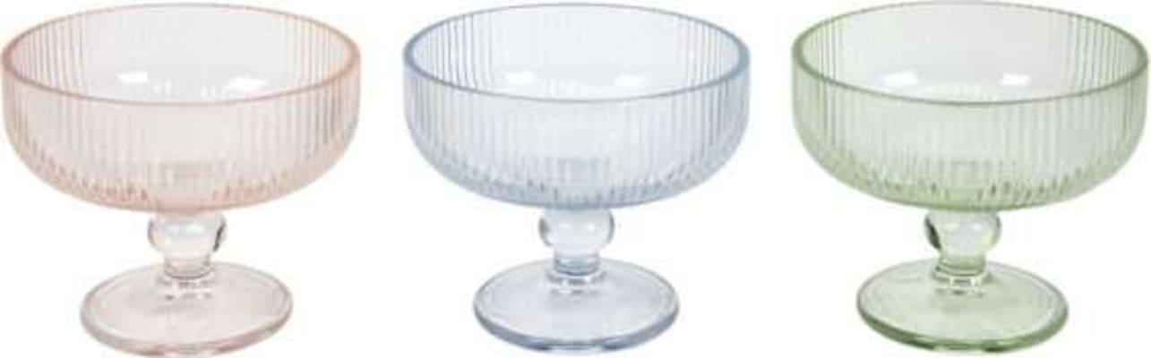Hit Skál á fæti gler 170ml h:10cm ö:11,7cm 3 mismunandi litir 1stk